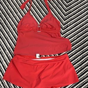 Size XL coral tankini with skirt bottom